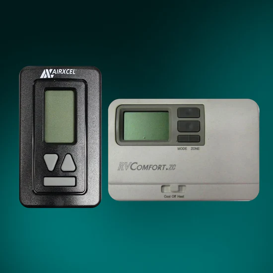 Airxcel and Coleman Mach RV thermostat upgrade and replacement options, including single-zone and multi-zone models for RV climate control.